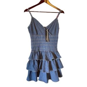 New iRoo Moderato Milano women’s denim mini summer dress with ruffles size XS